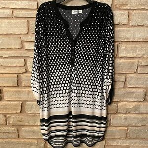 Cato Womens Dress 18/20W Plus Knee Length Black White Polka Dot Button Cocktail